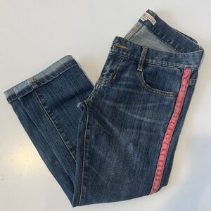 CAbi Dark Blue Denim Capri Jeans with Pink Side Band